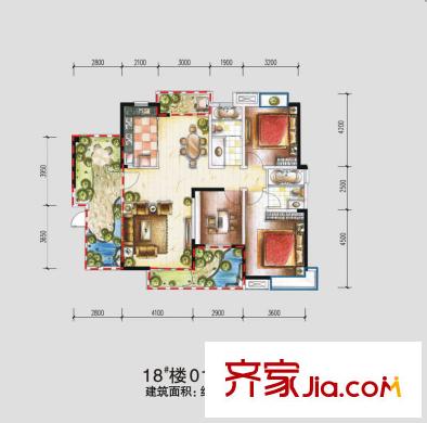 新華國際廣場戶型圖18#樓-1 2室2廳1衛(wèi)1廚