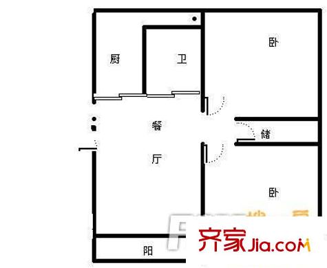 棉紡廠宿舍 2室 戶型圖