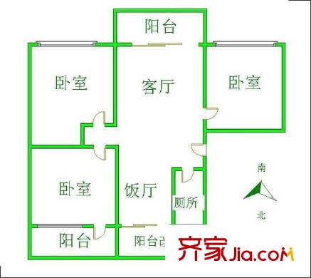 棉紡廠宿舍 3室 戶型圖
