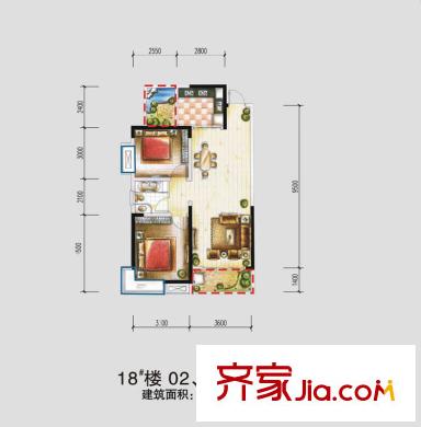 新華國際廣場戶型圖18#樓-0203 2室1廳1衛(wèi)1廚