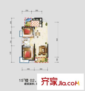 新華國(guó)際廣場(chǎng)戶型圖15-#樓-0203 2室1廳1衛(wèi)1廚