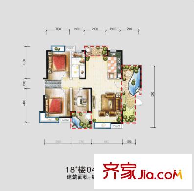 新華國際廣場戶型圖18#樓-4 2室2廳1衛(wèi)1廚