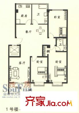 彩虹家園戶型圖3室2廳2衛(wèi)1廚