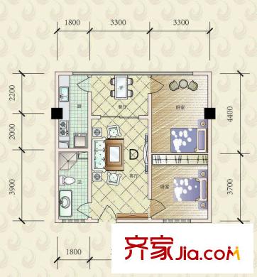 華鳳國際戶型圖D戶型 2室2廳1衛(wèi)1廚