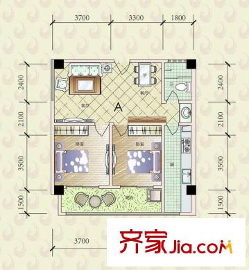 華鳳國際戶型圖A戶型 2室2廳1衛(wèi)1廚