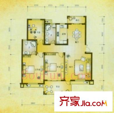 湖濱花園 3室 戶型圖