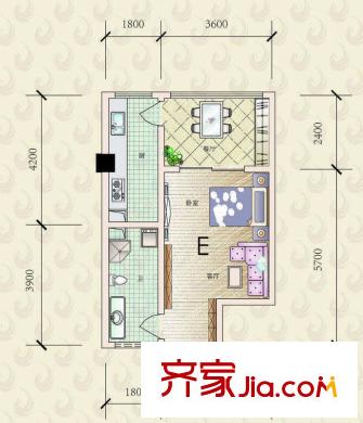 華鳳國際戶型圖E戶型 1室1廳1衛(wèi)1廚