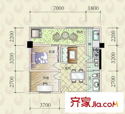 華鳳國際戶型圖7 2室2廳1衛(wèi)1廚