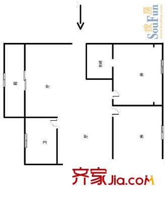 時代華庭戶型圖1 2室2廳1衛(wèi)1廚