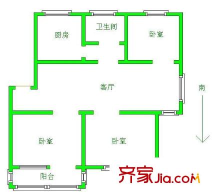 紅旗村 3室 戶型圖