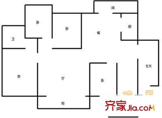 航鑫家苑戶型圖5-5 3室2廳1衛(wèi)1廚