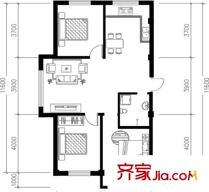 航鑫家苑 3室 戶型圖