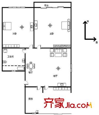 自行車廠宿舍 3室 戶型圖