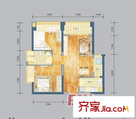 新華大廈戶型圖33-4 2室2廳1衛(wèi)1廚