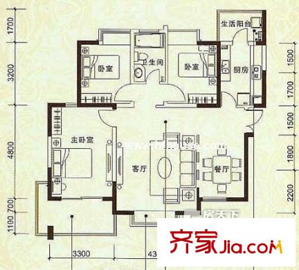 新華大廈戶型圖33-1 3室2廳1衛(wèi)1廚