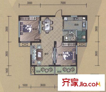 碧水蘭庭戶型圖1#4#A戶型 2室2廳1衛(wèi)1廚