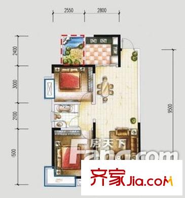 新華大廈戶型圖33-3 2室2廳1衛(wèi)1廚