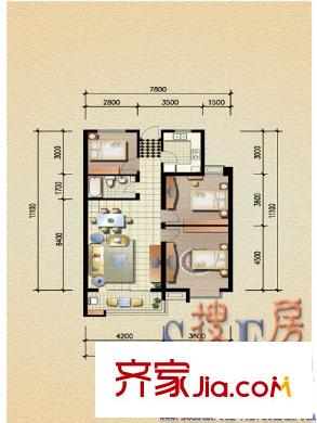 星海都市公館戶型圖戶型b 3室2廳1衛(wèi)1廚