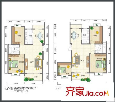 理想年代戶型圖戶型b 2室2廳1衛(wèi)1廚