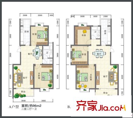 理想年代戶型圖戶型a 2室2廳1衛(wèi)1廚