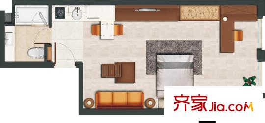 吉瑞泰盛國(guó)際生活廣場(chǎng)戶(hù)型圖E戶(hù)型 1室1廳1衛(wèi)1廚