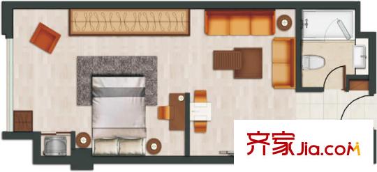 吉瑞泰盛國(guó)際生活廣場(chǎng)戶(hù)型圖D戶(hù)型 1室1廳1衛(wèi)1廚