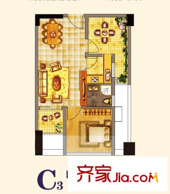 松芝萬象城C座C3戶型 2室2廳1衛(wèi)1廚