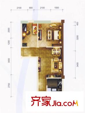 金徽陽光100戶型圖E戶型 2室2廳1衛(wèi)1廚