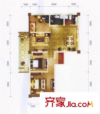 金徽陽(yáng)光100戶型圖F戶型 3室2廳1衛(wèi)1廚