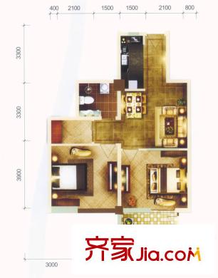 金徽陽(yáng)光100戶型圖G戶型 2室2廳1衛(wèi)1廚