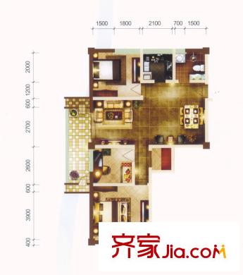 金徽陽光100戶型圖A戶型 3室2廳1衛(wèi)1廚