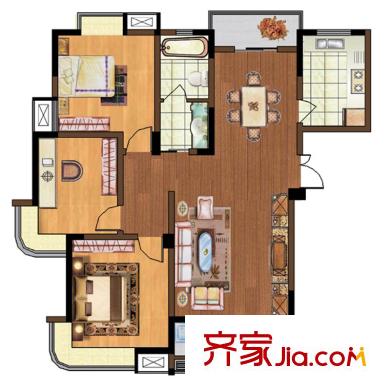 廬陽柳林苑一期三室戶型 3室2廳1衛(wèi)1廚