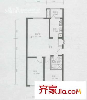 梅山新村 1室 戶型圖