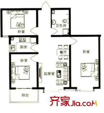 五里墩電信村 3室 戶型圖