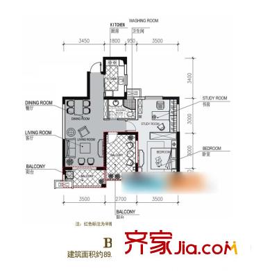 德信上湖名院 2室 戶型圖