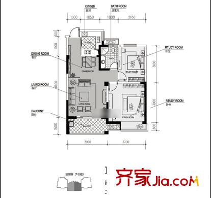 德信上湖名院 2室 戶型圖