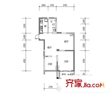 德信上湖名院 2室 戶型圖