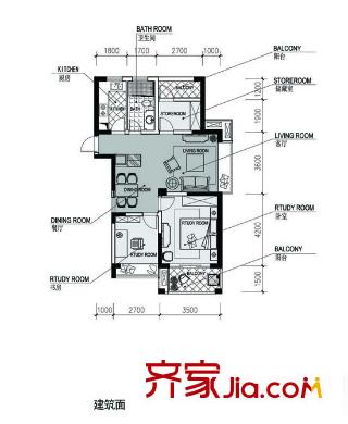 德信上湖名院 2室 戶型圖
