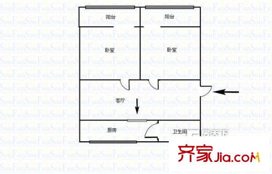 建設(shè)廳宿舍 2室 戶型圖