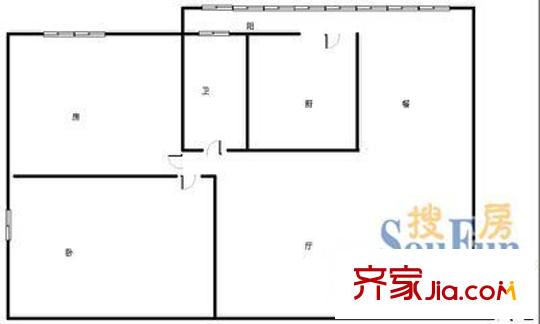 長城天一家園清溪苑戶型圖4 2室2廳1衛(wèi)1廚