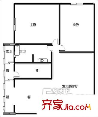 長城天一家園清溪苑戶型圖3 2室2廳1衛(wèi)1廚