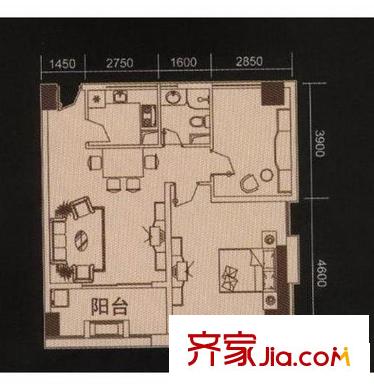 瑞升自由艙戶型圖兩房?jī)蓮d98平方米 2室2廳1衛(wèi)1廚