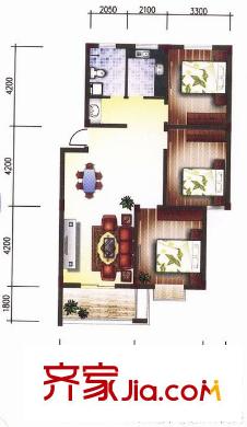 大鵬怡和華庭戶型圖6 3室2廳1衛(wèi)1廚