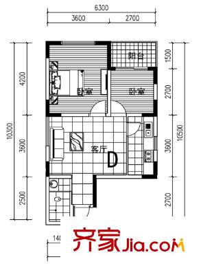 交通廳宿舍大院戶型圖兩室一廳一廚一衛(wèi)戶型圖 2室1廳1衛(wèi)1廚