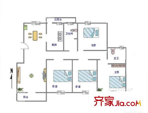 南艷瑞景戶型圖29-1 4室2廳2衛(wèi)1廚