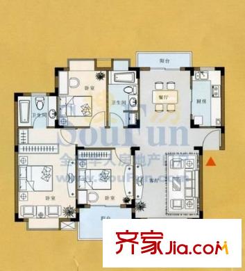 園林都市 3室 戶型圖