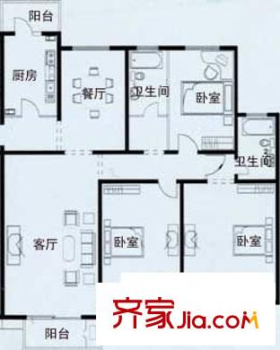 園林都市 3室 戶型圖