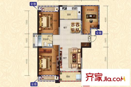 建業(yè)時(shí)光原著2室2廳1衛(wèi)1廚 92平米 A2戶型 2室2廳1衛(wèi)1廚