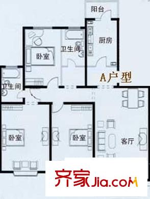 綠都嘉園 3室 戶型圖