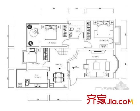 淮三小宿舍戶型圖12-9 2室2廳1衛(wèi)1廚